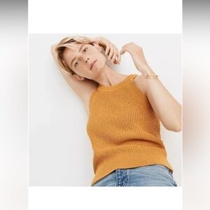 Madewell Mustard Yellow Knit Sweater Tank Top Cutaway Sleeveless NWT Large